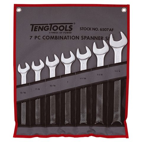 TENG COMBINATION AF SPANNER SET W/WALLET, 7PCE, 13/16"-1-1/4"