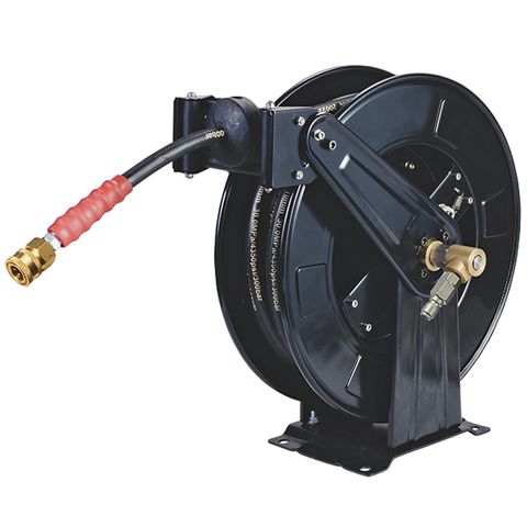 PRESSURE WASHER HOSE REEL RETRACTABLE WITH 19M X 3/8" STEEL BRAIDED HOSE