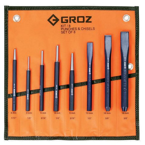 KIT/8/ST GROZ PUNCH & COLD CHISEL SET, 8 PCE