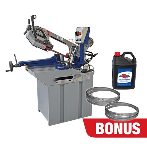 ITM BANDSAW, 220MM CAP, SWIVEL HEAD, 2 SPEED 415V 3PH, HYD DOWN FEED