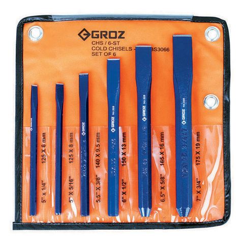 CHS/ST/6/ST GROZ OCTAGONAL COLD CHISEL SET, 6 PCE