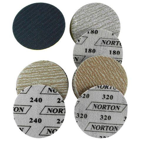 M7 BACKING PAD, 75MM WITH 180/240/320 GRIT SANDING DISCS TO SUIT QP213