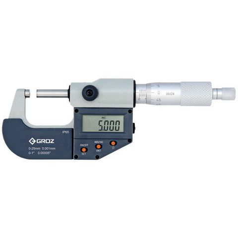 MMED/1/65 GROZ IP65 ELECTRONIC OUTSIDE MICROMETERS, TYPE A, 0-1/0-25MM,0.00005/0.001MM, WITHOUT SPC CONNECTING CABLE,RATCHET THIMBLE, PAINT FRAME