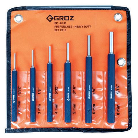 PP/HD/6/ST GROZ HEAVY DUTY PIN PUNCH SET, HEX SHANK, 6 PCE