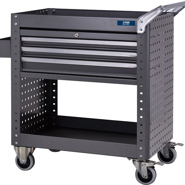 ITM TOOL CART, SHELF WITH SIDE PANELS & 3 LOCKABLE DRAWERS, 873 W X 500
