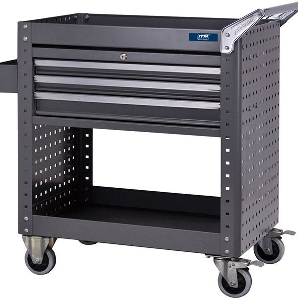 ITM TOOL CART, SHELF WITH SIDE PANELS & 3 LOCKABLE DRAWERS, 873 W X 500 ...