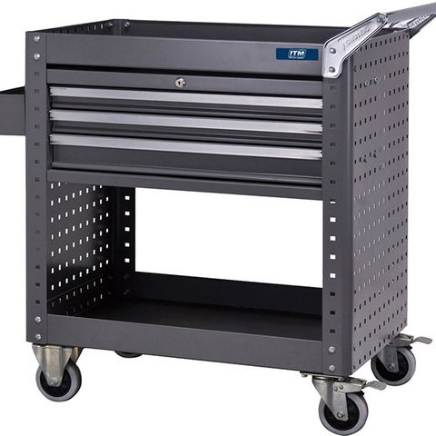 ITM TOOL CART,  SHELF WITH SIDE PANELS & 3 LOCKABLE DRAWERS,  873 W X 500 D X 880 H