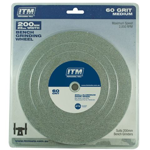 ITM GRINDING WHEEL, ALUMINIUM OXIDE, 200 X 25MM, 60 GRIT MEDIUM