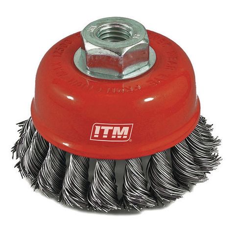 ITM TWIST KNOT CUP BRUSH STAINLESS STEEL 65MM, MULTI THREAD