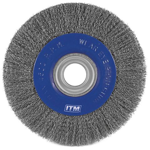 ITM CRIMP WIRE WHEEL BRUSH STAINLESS STEEL 200MM X 25MM, MULTI BORE