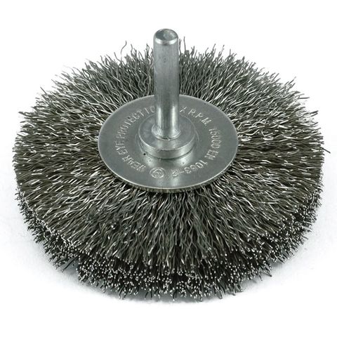 STEEL CRIMP WIRE SPINDLE MOUNTED WHEEL BRUSH