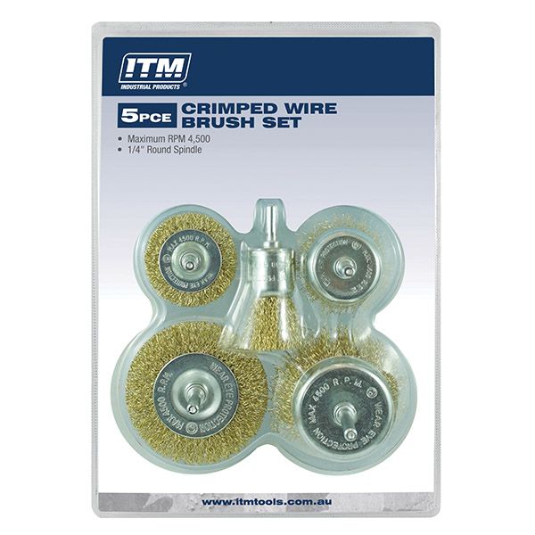 ITM CRIMP WIRE BRUSH KIT 3PCE INCLUDES: 50MM WHEEL BRUSH, 50MM CUP BRUSH  AND 25MM END BRUSH - TM7016-003 - ITM Industrial Products