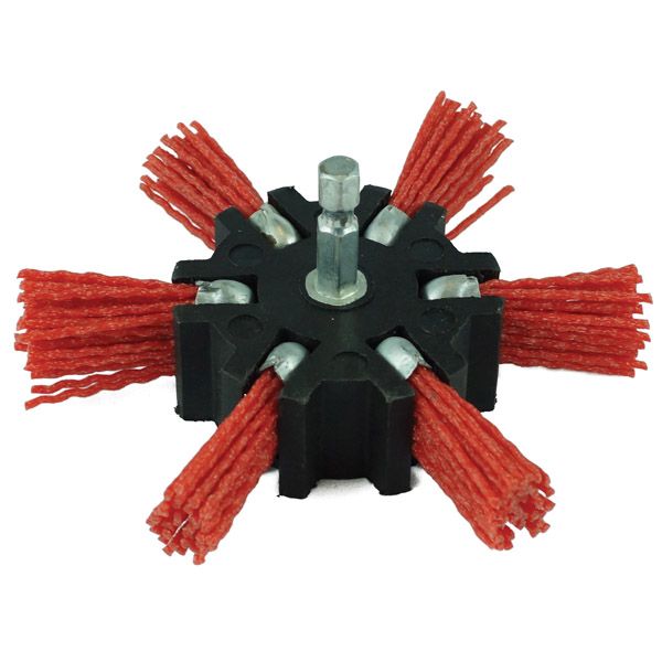 ITM NYLON SPINDLE MOUNTED FLAPPER WHEEL 100MM, 80 GRIT, 1/4" HEX SHANK