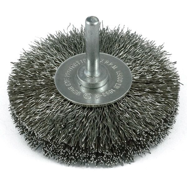 ITM CRIMP WIRE WHEEL BRUSH STAINLESS STEEL HIGH SPEED 75MM X 18MM, 1/4