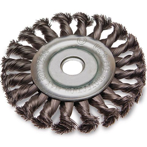 ITM TWIST KNOT WHEEL BRUSH STAINLESS STEEL 125MM, 22.2MM BORE WITH 5/8" & 1/2" ADAPTORS