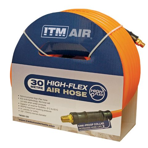 ITM AIR HOSE, 10MM (3/8") X 30M HYBRID POLYMER AIR HOSE, COMES WITH 1/4" BSP MALE FITTINGS