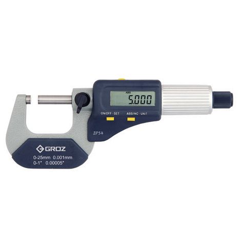 MMED/2 GROZ IP54 ELECTRONIC MICROMETER, 1-2/25-50MM, 0.00005/0.001MM,FRICTION THIMBLE, PAINT FRAME