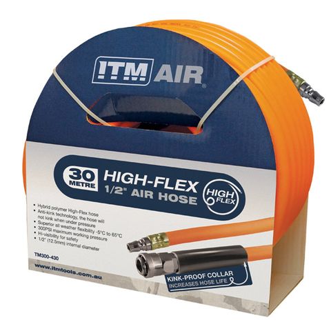 ITM AIR HOSE, 12.5MM (1/2") X 30M HYBRID POLYMER AIR HOSE, COMES WITH NITTO STYLE FITTINGS