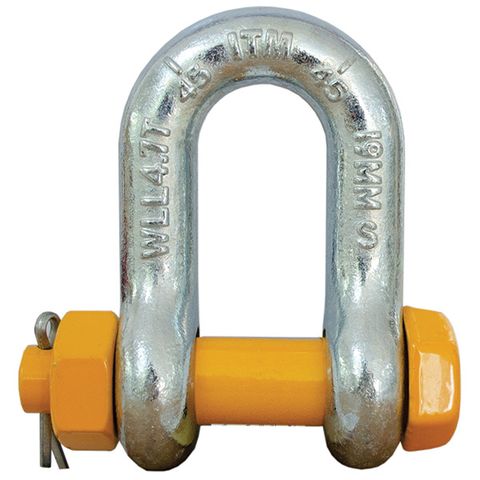 ITM DEE SHACKLE, YELLOW PIN GS SAFETY PIN, 8.5 TONNE, 25MM BODY