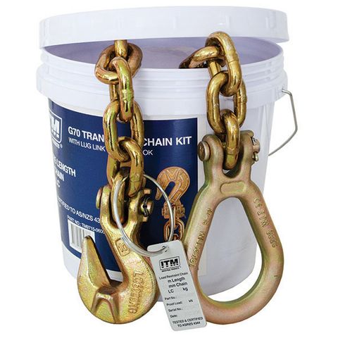 ITM G70 TRANSPORT CHAIN WITH LUG LINK & GRAB HOOK, 6 TONNE LASHING CAPACITY, 5M LENGTH