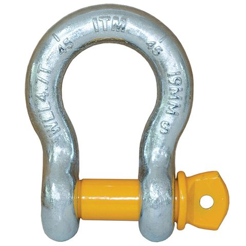 ITM BOW SHACKLE, YELLOW PIN GS SCREW PIN, 1 TONNE, 10MM BODY