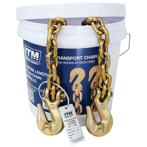 ITM G70 TRANSPORT CHAIN WITH GRAB HOOKS AT EACH END, 3 TONNE LASHING CAPACITY, 6M LENGTH
