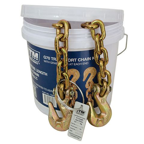 ITM G70 TRANSPORT CHAIN WITH GRAB HOOKS AT EACH END, 3.8 TONNE LASHING CAPACITY, 6M LENGTH