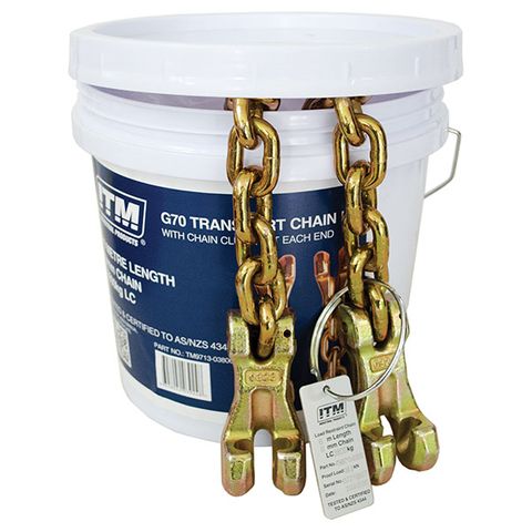 ITM G70 TRANSPORT CHAIN WITH CLAW HOOKS AT EACH END, 3.8 TONNE LASHING CAPACITY, 9M LENGTH