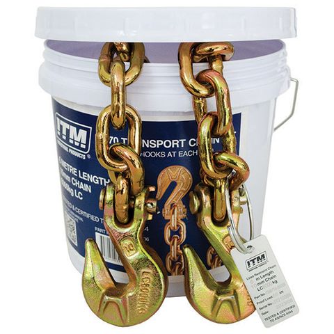 ITM G70 TRANSPORT CHAIN WITH GRAB HOOKS AT EACH END, 6 TONNE LASHING CAPACITY, 6M LENGTH