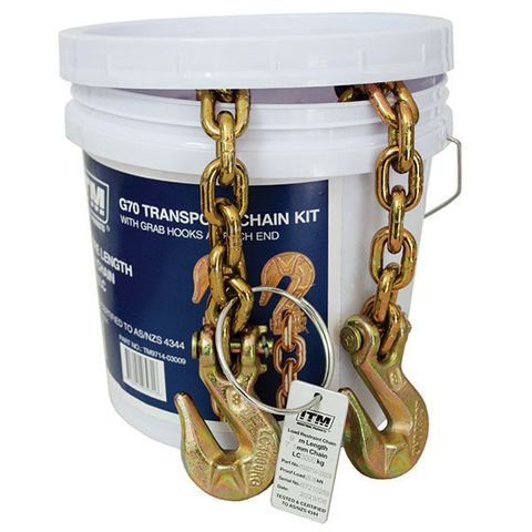 ITM G70 TRANSPORT CHAIN WITH GRAB HOOKS AT EACH END, 3 TONNE LASHING CAPACITY, 9M LENGTH