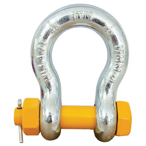 ITM BOW SHACKLE, YELLOW PIN GS SAFETY PIN, 2 TONNE, 13MM BODY