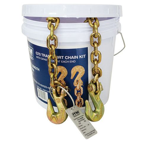 ITM G70 TRANSPORT CHAIN WITH GRAB HOOKS AT EACH END, 2.3 TONNE LASHING CAPACITY, 9M LENGTH