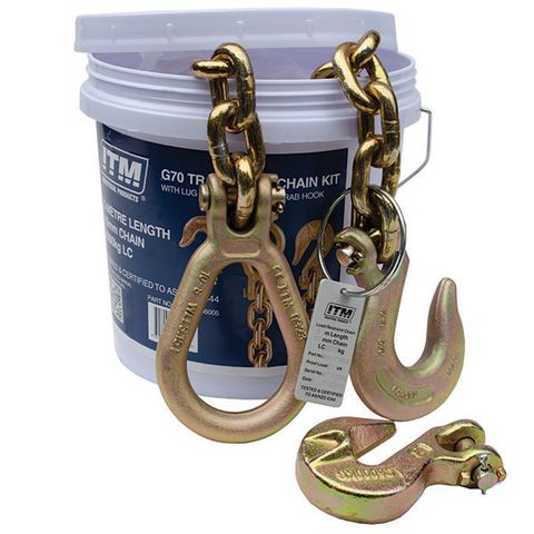 ITM G70 TRANSPORT CHAIN KIT WITH LUG LINK, SLIP HOOK & GRAB HOOKS, 6 TONNE LASHING CAPACITY, 5M LENGTH