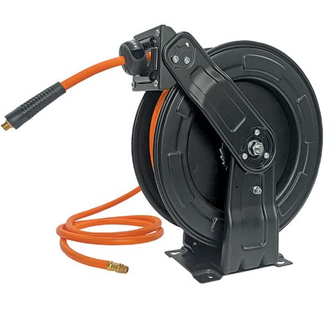 ITM STEEL RETRACTABLE AIR HOSE REEL, 10MM X 20M HYBRID POLYMER AIR HOSE WITH 1/4" BSP MALE FITTINGS
