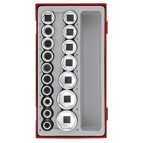 TENG 17PCE 1/2" DR. 6PNT SOCKET SET 10-32MM - TC-TRAY