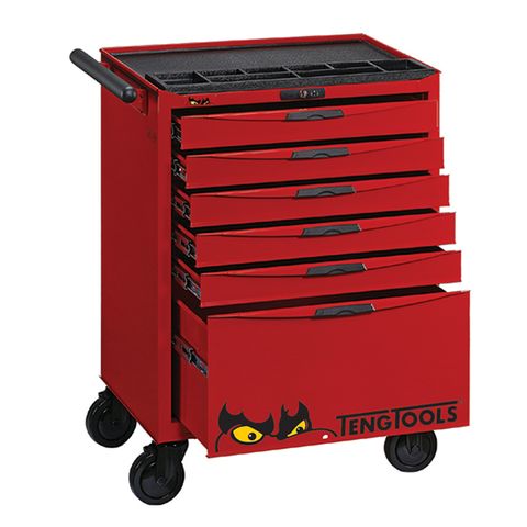 TENG 26" PRO ROLL CABINET, 6 DRAWERS, RED