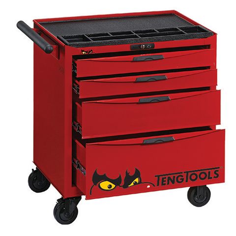 TENG 26" PRO LOW HEIGHT ROLL CABINET, 4 DRAWERS, RED