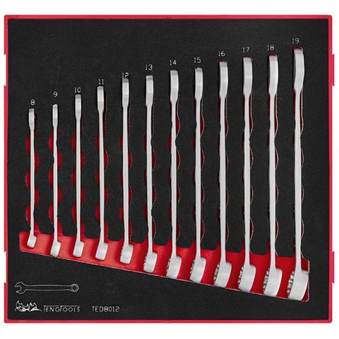 TENG 12PCE ANTI-SLIP COMBINATION SPANNER SET 8-19MM - TED-TRAY