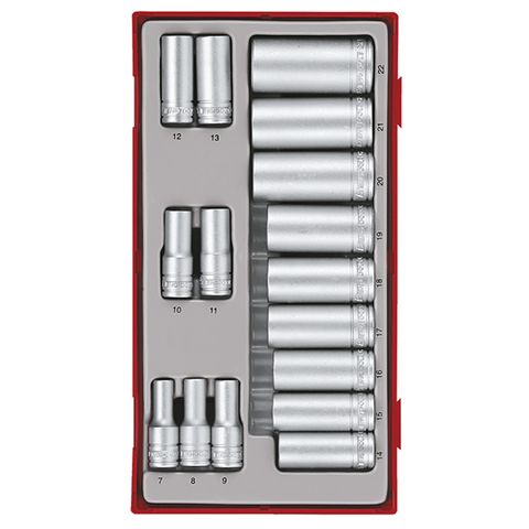 TENG 16PCE 3/8" DR. DEEP SOCKET SET 7-22MM - TC-TRAY