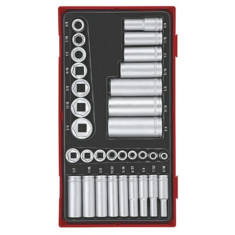 TENG 32PCE 1/4" & 3/8" DR. REG/DEEP AF SOCKET SET - TC-TRAY