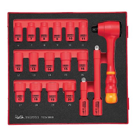 TENG 18PCE 1000V VDE 3/8" DR. INSULATED SOCKET SET- TED-TRAY