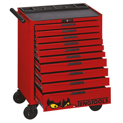 TENG 26" PRO ROLL CABINET, 10 DRAWERS, RED