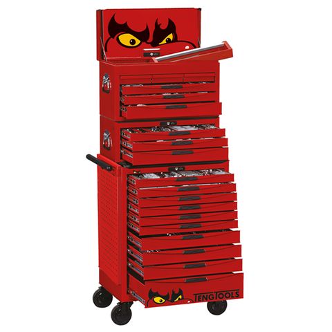 TENG 715PCE 26" 19 DRAWER STACK TOOL KIT, METRIC & IMPERIAL, PS TRAYS, RED