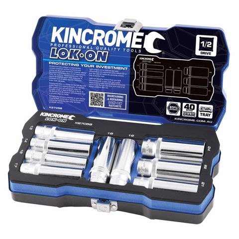 KINCROME - LOK-ON SOCKET SET 9 PC 1/2 IN DR - MET