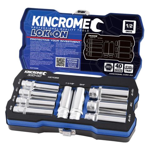 KINCROME - LOK-ON SOCKET SET 9 PC 1/2 IN DR - IMP