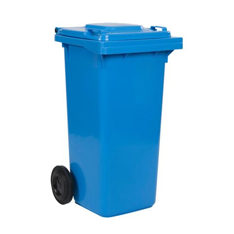 120L Blue Wheeled Bin with Hinged Lid