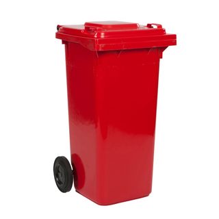 120L Red Wheeled Bin with Hinged Lid