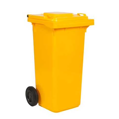 120L Yellow Wheeled Bin with Hinged Lid