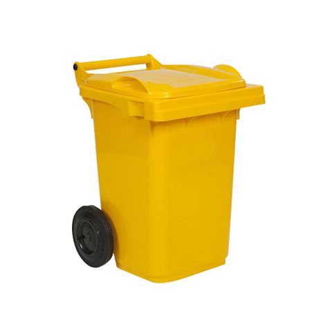 60L Yellow Wheeled Bin with Hinged Lid