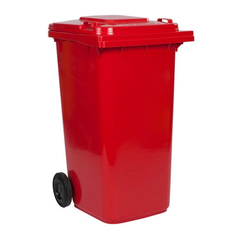 240L Red Wheeled Bin with Hinged Lid